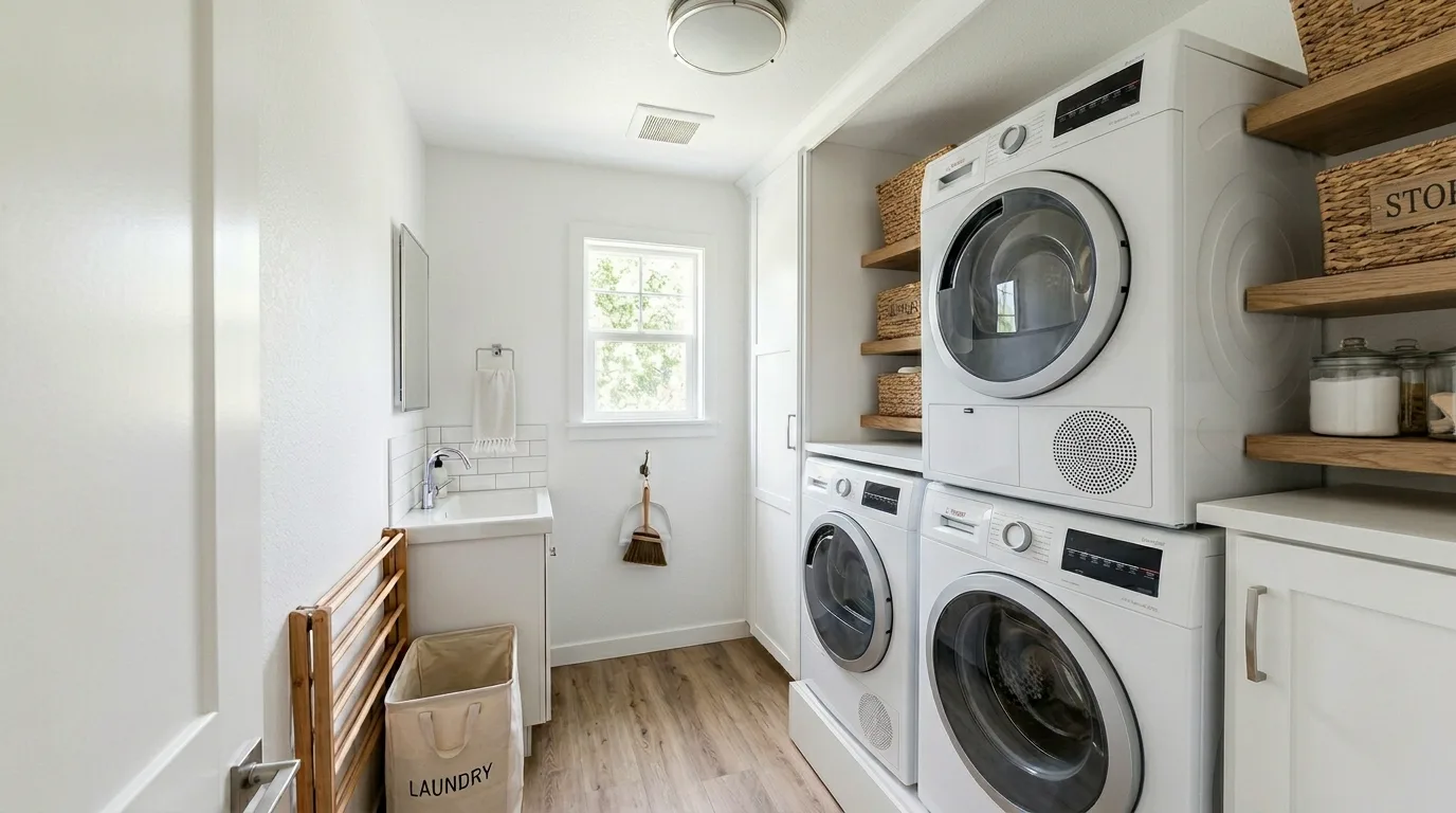 Compact laundry room with clever storage and a clean functional layout.